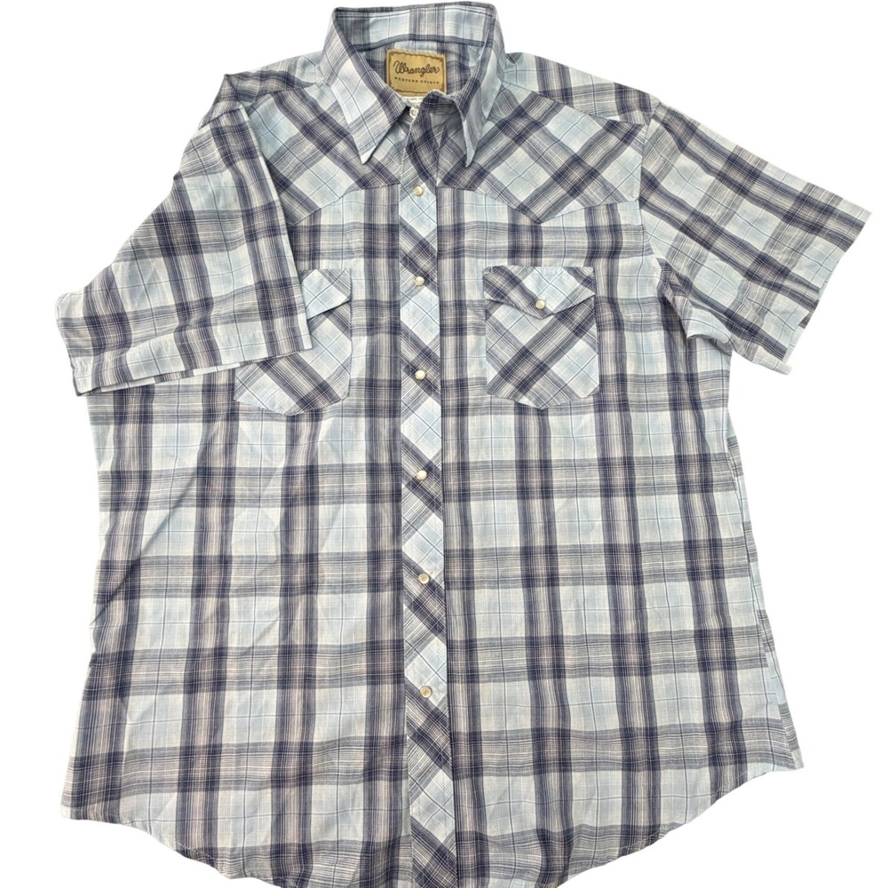 Wrangler Western Shirts Mens XL Grey Plaid Short Sleeve Pearl Snap Button Up